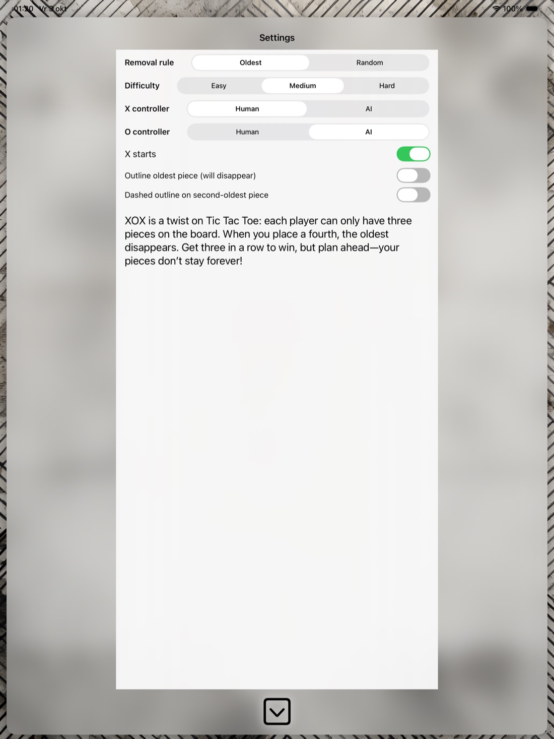 XOX op iPad, screenshot 4